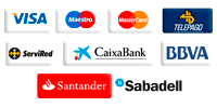 Pago seguro. Visa, Visa Electron, Maestro, MasterCard, 4b, servired, Bankia, Grupo Banco Popular, Banco Santander, Bankinter, La Caixa